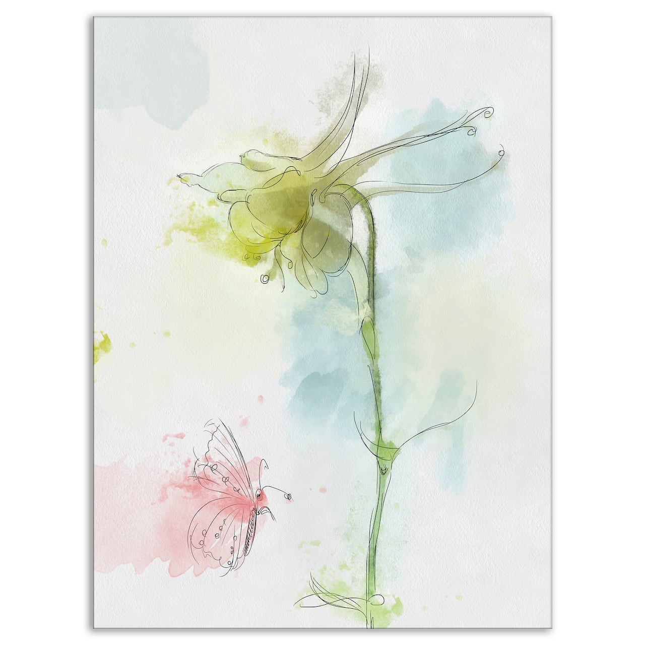 Designart - Bellflower Sketch and Butterfly - Floral Canvas Art Print